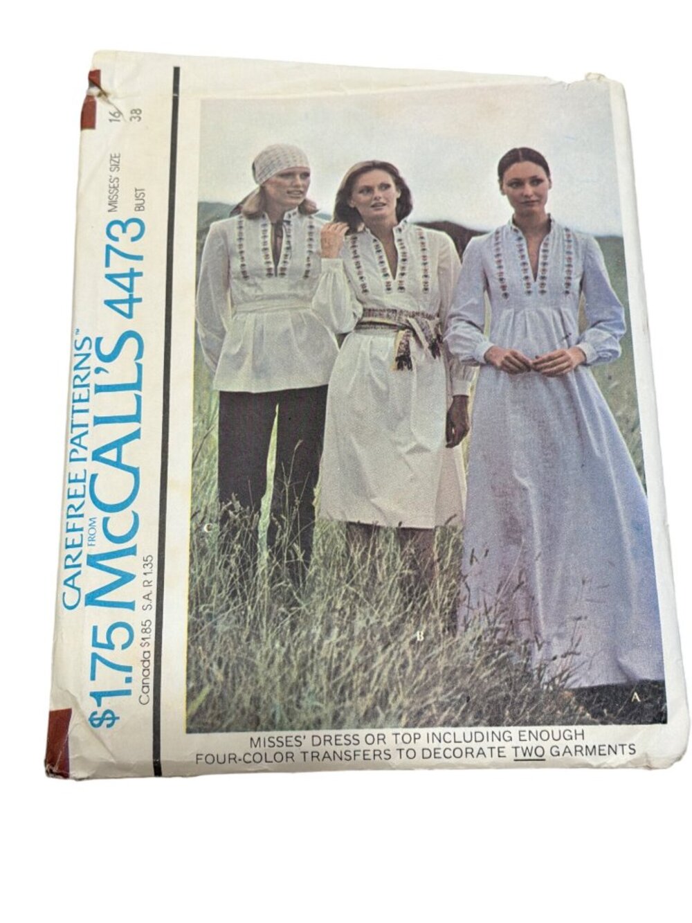 McCalls 4473 Vintage Dress / Top Sewing Pattern & Color Transfers Size 16 Bust 3
